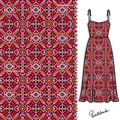 Red Traditional Patola Printed Fabric For Festive Dresses