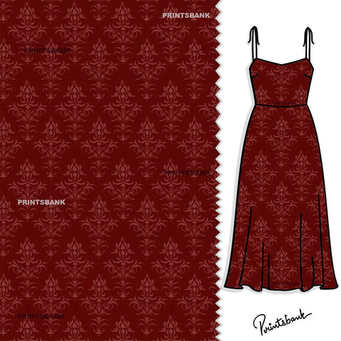 Love Red Floral Motif Printed Fabric For Clothing