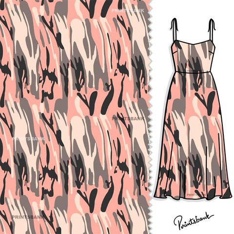 Pink Shad Black Bruch Printed Designer Clothing Material