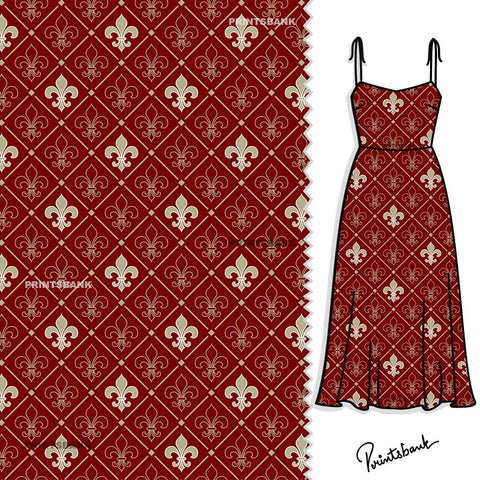 Mughal Motif Jaal Blood Red Digital Printed Fabric