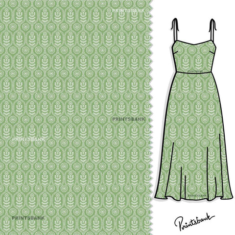 Pastel Green With White Cool Printed Fabric Material