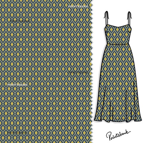 Bottle Green Yellow Mini Motif Jaal Printed Material