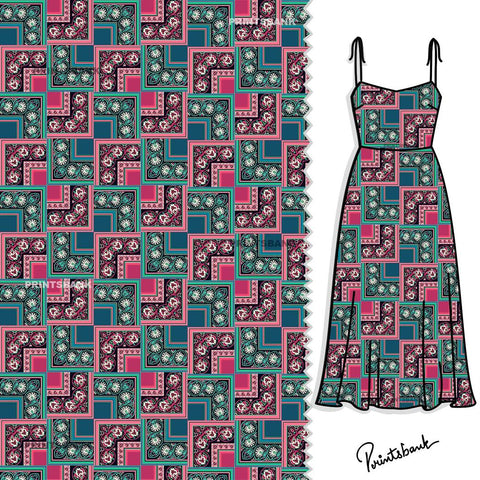 Multicolor Geometrical Floral Pattern For Dresses