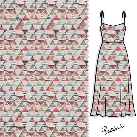 Geometrical Abstract Digital Printed For Designer Dresses