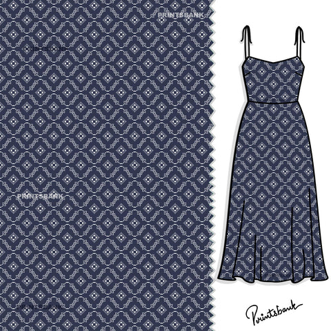 Indigo Blue Floral Jaal Printed Fabric For Kurti Top Tunic