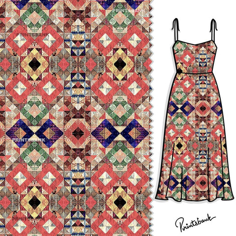 Multicolor Abstract Designer Printed Fabric For Designer Dresses