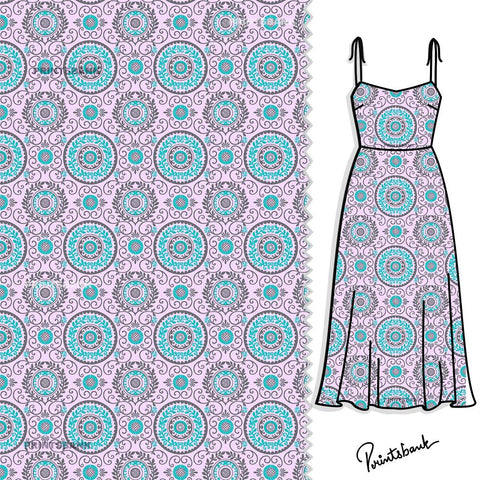 Lavender Blue Floral Jaal Printed Clothing Material