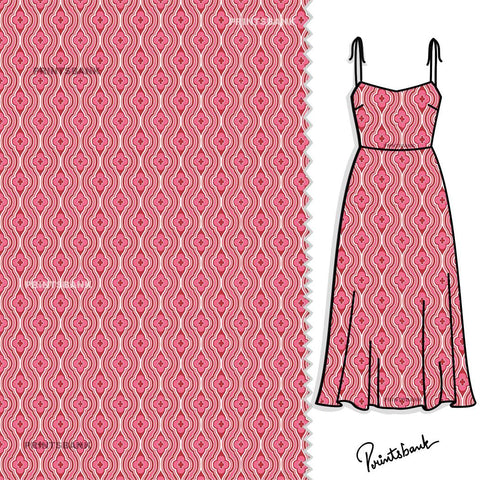 Pink Floral Wavy Digital Printed clothing Material