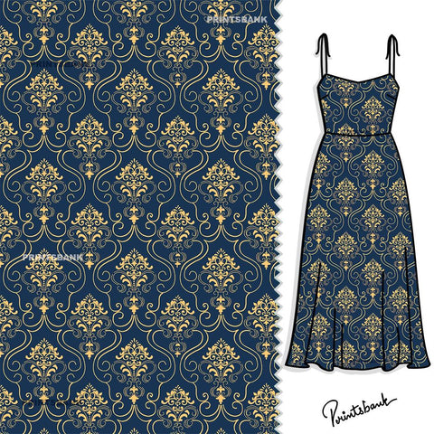 Indigo Yellow Classic Floral Jaal Printed Material