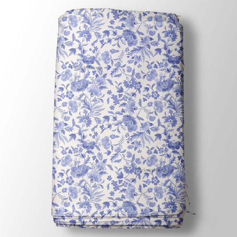 Ink Blue White Vintage Garden Floral Digital Printed Fabric