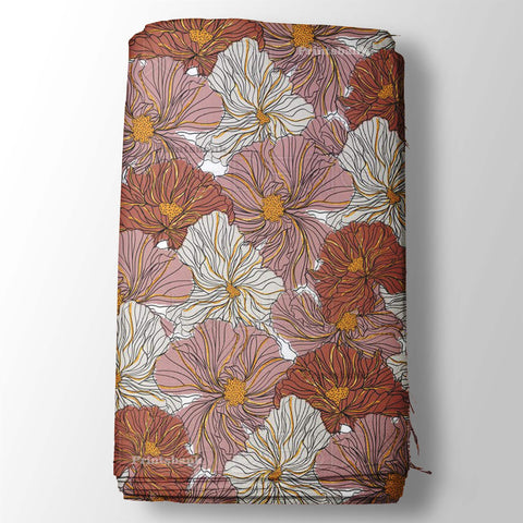 Designer Big Flower Pink Coffee Floral Digital Printed Fabric