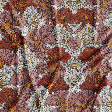 Designer Big Flower Pink Coffee Floral Digital Printed Fabric
