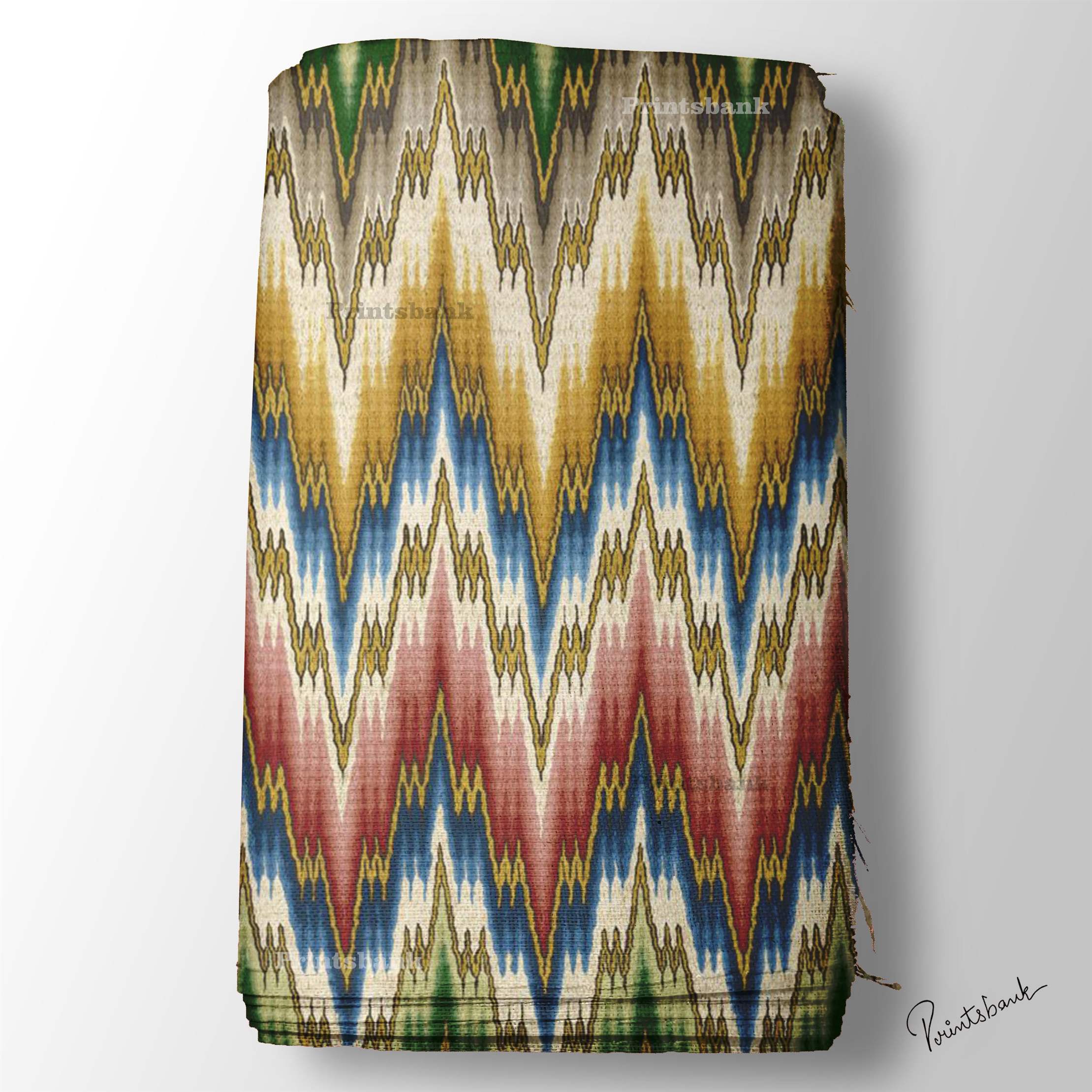 Multicolor Zigzag Ikat Digital Printed Fabric Material – Printsbank