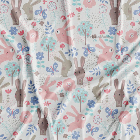 White & Pink Rabbit Kid's Digital Printed Fabric