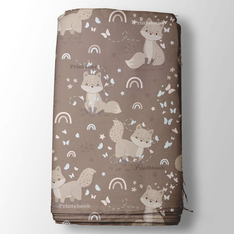 Coffee Brown Cat Kid's Digital Printed Fabric