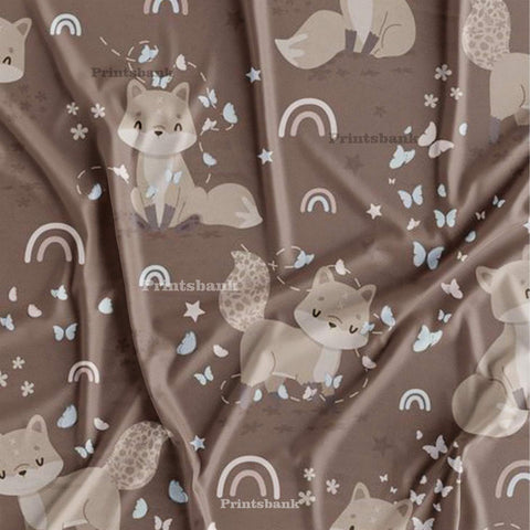 Coffee Brown Cat Kid's Digital Printed Fabric