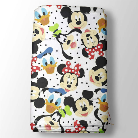 Pearl White & Mickey Mouse Pattern Kid's Printed Fabric