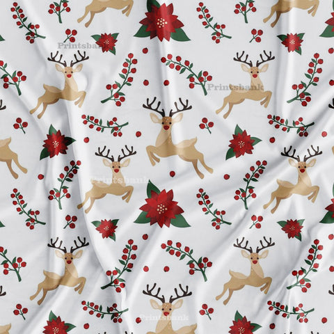 Christmas Deer Tree Multi color Printed Baby Kids Fabric