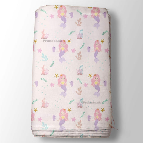 Ocean Magic Mermaid Printed Pink Kids Fabric