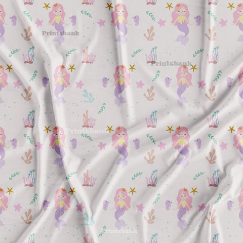Ocean Magic Mermaid Printed Pink Kids Fabric