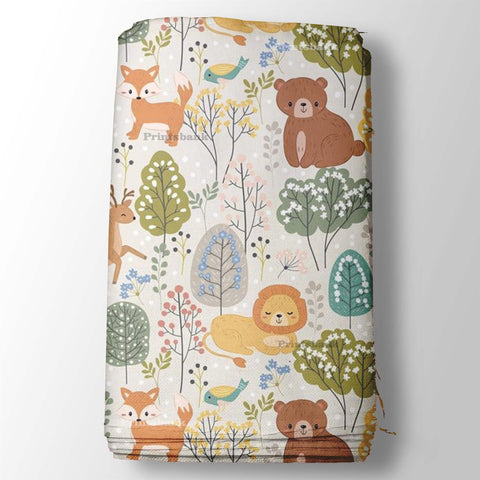 Teddy Lion Brown baby Printed Fabric Material