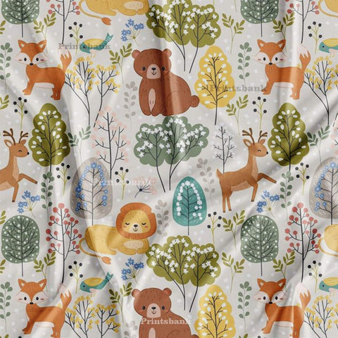 Teddy Lion Brown baby Printed Fabric Material
