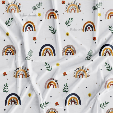 Rainbow Tree Snow Kids Printed Fabric for Dress