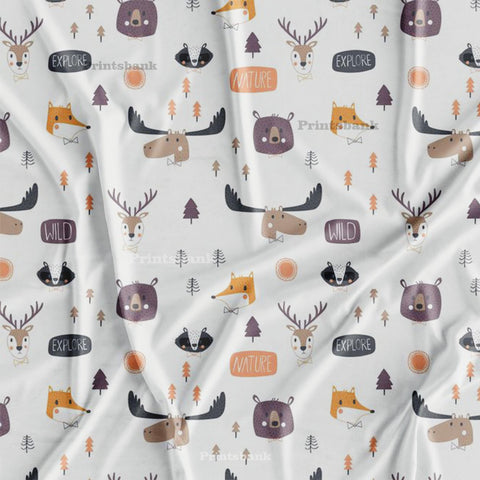 Deer Beer Cute Cartoon Kids Printed Cream fabric