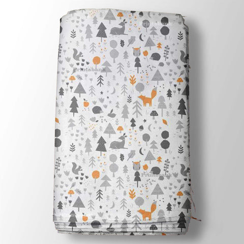 Small Cartoons Kids Grey Beige Print Fabric Animals