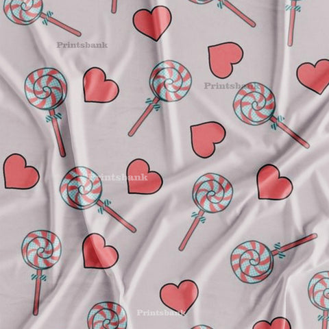 Cute Heart & Lollipop Birthday Printed Fabric for Kids