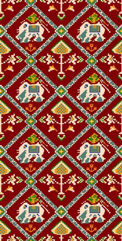 Red Animal Patola Digital Printed Fabric Material