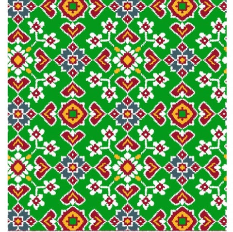 Green Geometrical Patola Digital Printed Fabric Material