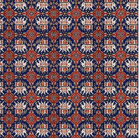 Maroon Blue Animal Patola Digital Printed Fabric Material