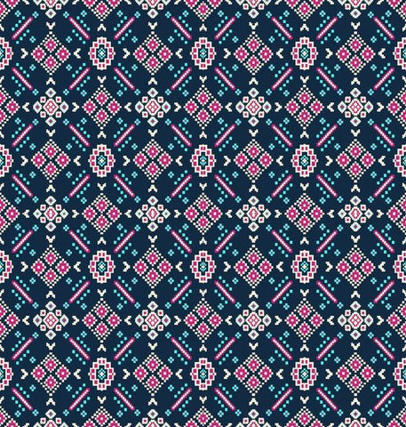 Navy Blue Pink Geometrical Patola Digital Printed Fabric Material