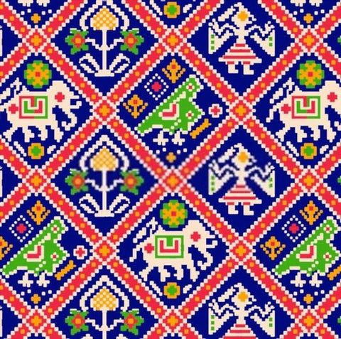 Blue Red Animal Patola Digital Printed Fabric Material