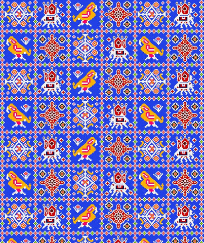 Bright Blue Geometrical Patola Digital Printed Fabric Material