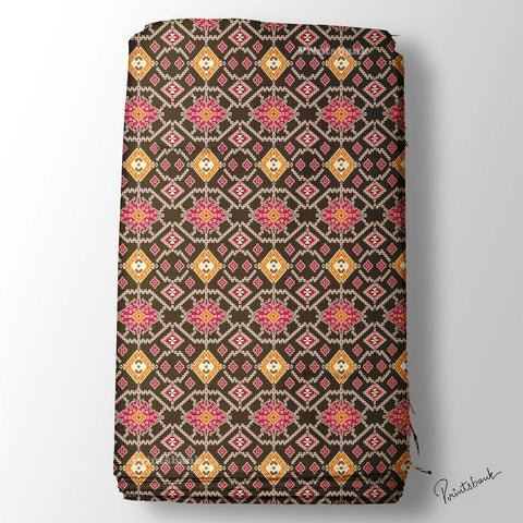 Black Red Geometrical Patola Digital Printed Fabric Material