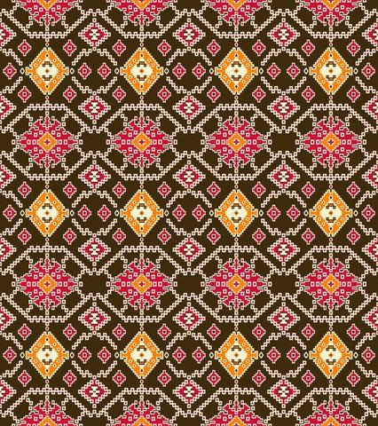 Black Red Geometrical Patola Digital Printed Fabric Material