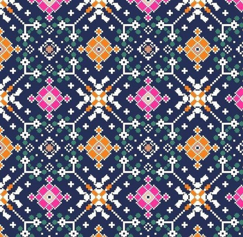 Navy Blue Multicolor Patola Digital Printed Fabric Material