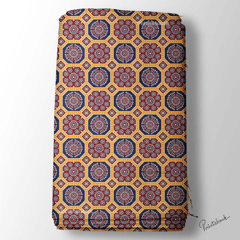 Orange Geometrical Patola Digital Printed Fabric Material