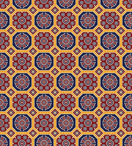 Orange Geometrical Patola Digital Printed Fabric Material