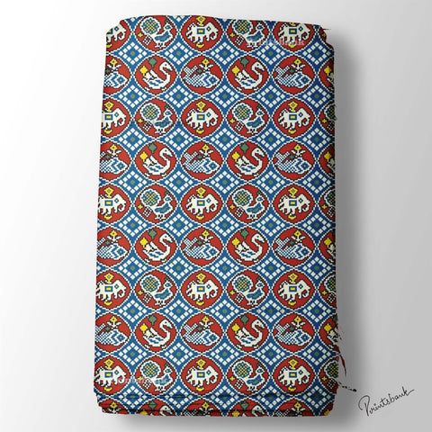 Blue Red Animal Patola Digital Printed Fabric Material