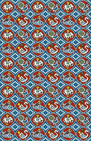 Blue Red Animal Patola Digital Printed Fabric Material