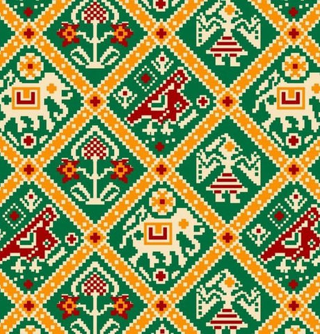 Green Orange Animal Patola Digital Printed Fabric Material