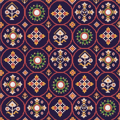 Dark Purple Geometrical Patola Digital Printed Fabric Material