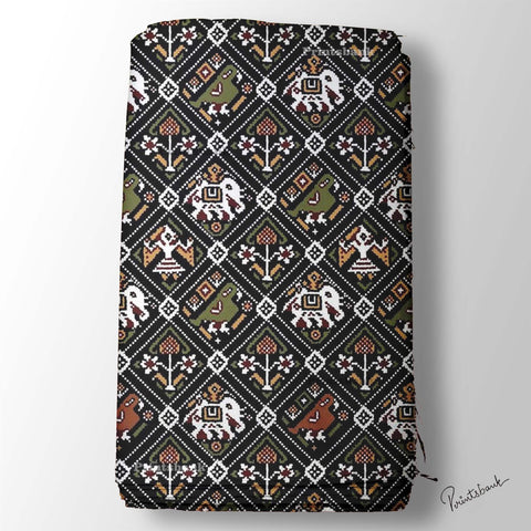 Black Animal Patola Digital Printed Fabric Material