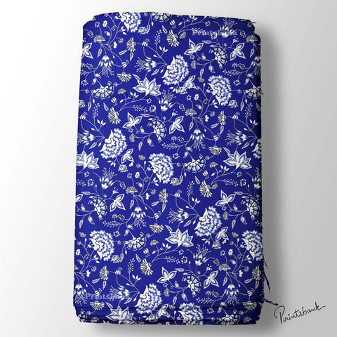 Vintage Royal Blue Floral Jaal Print