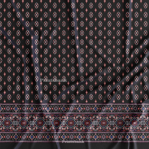 Navy Blue Mini Motif With Boarder Design