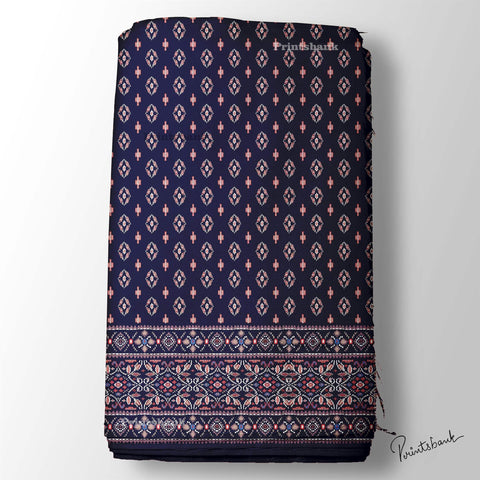 Navy Blue Mini Motif With Boarder Design