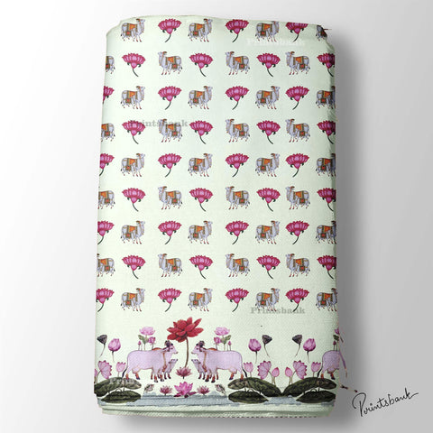 Lime Green Pichwai Cow Print